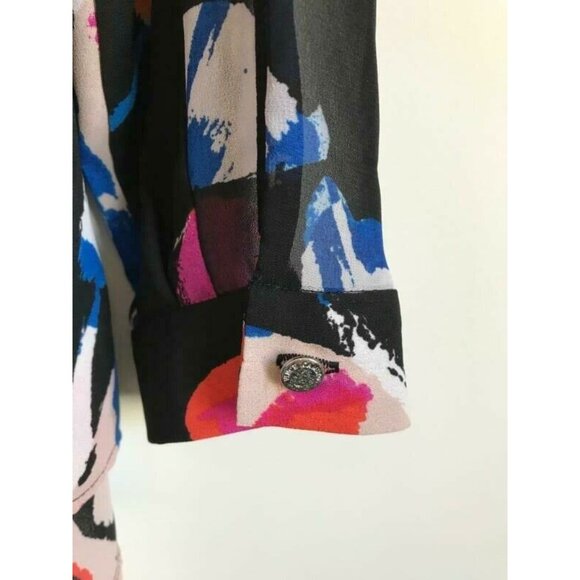 VINCE CAMUTO Long Sleeve Blouse Womens Small Black Colorful Floral Polyester - Picture 7 of 8